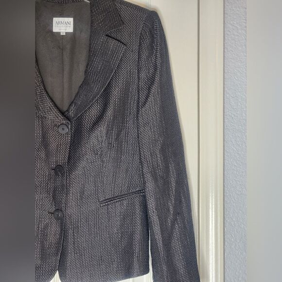 Armani Collezioni 8 BrownBlack PolkaDots 3ButtonsRamieViscose  WomenBlazer ITALY - Picture 2 of 9